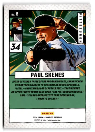 Baseball trading card of Paul Skenes in gray uniform, Donruss Diamond Marvels original gloss