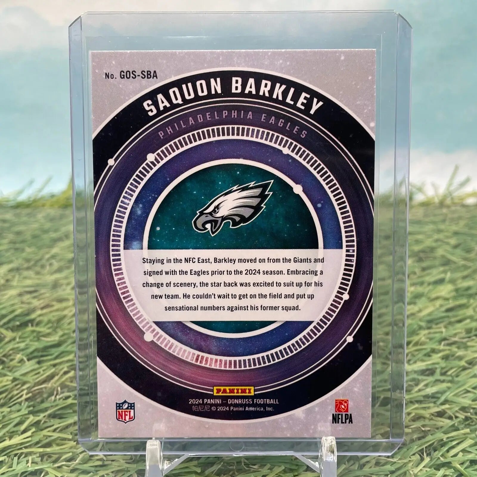 Saquon Barkley Donruss Galaxy trading card from the 2024 Galaxy Of Stars set