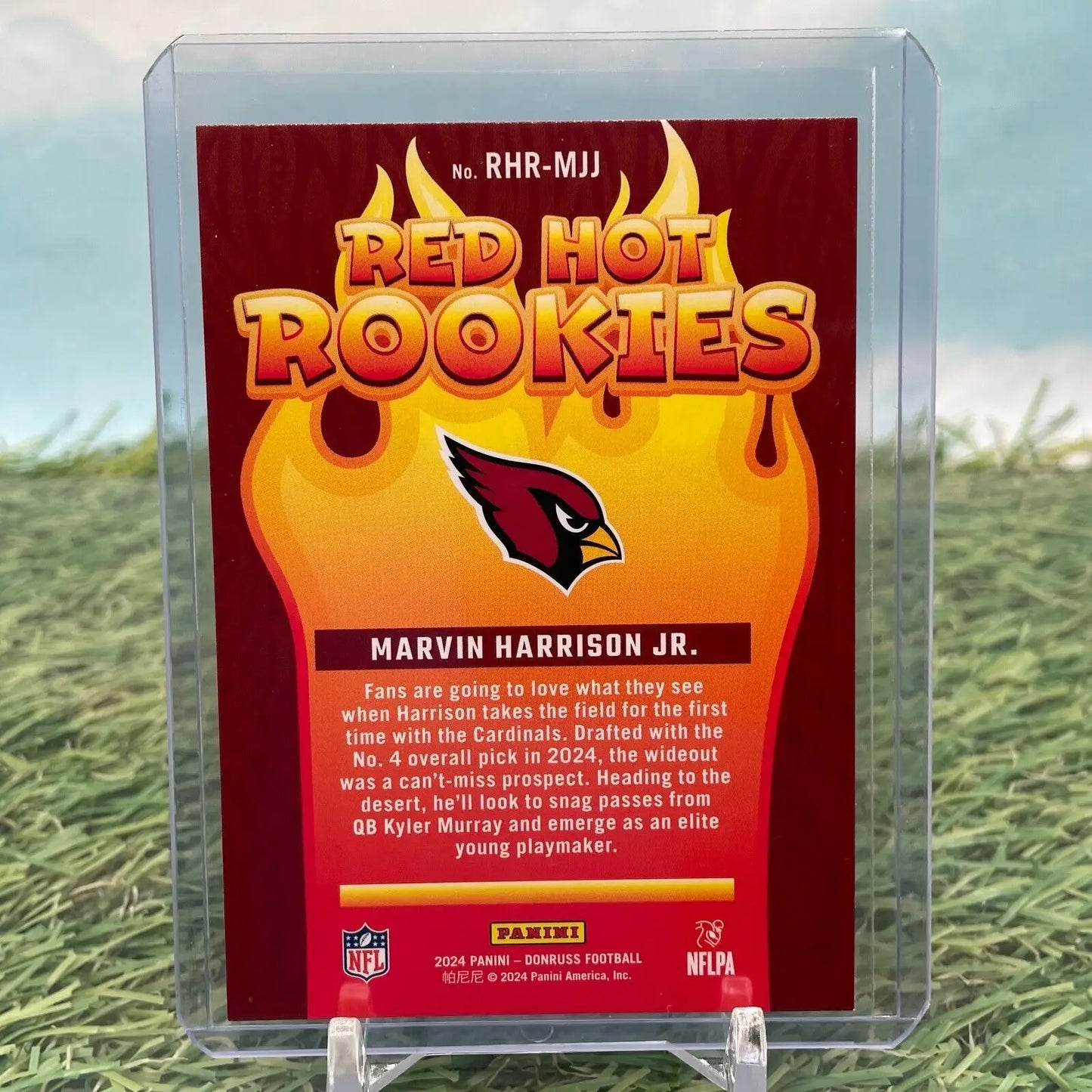 Marvin Harrison Jr. Red Hot Rookies trading card from 2024 Donruss Cardinals set