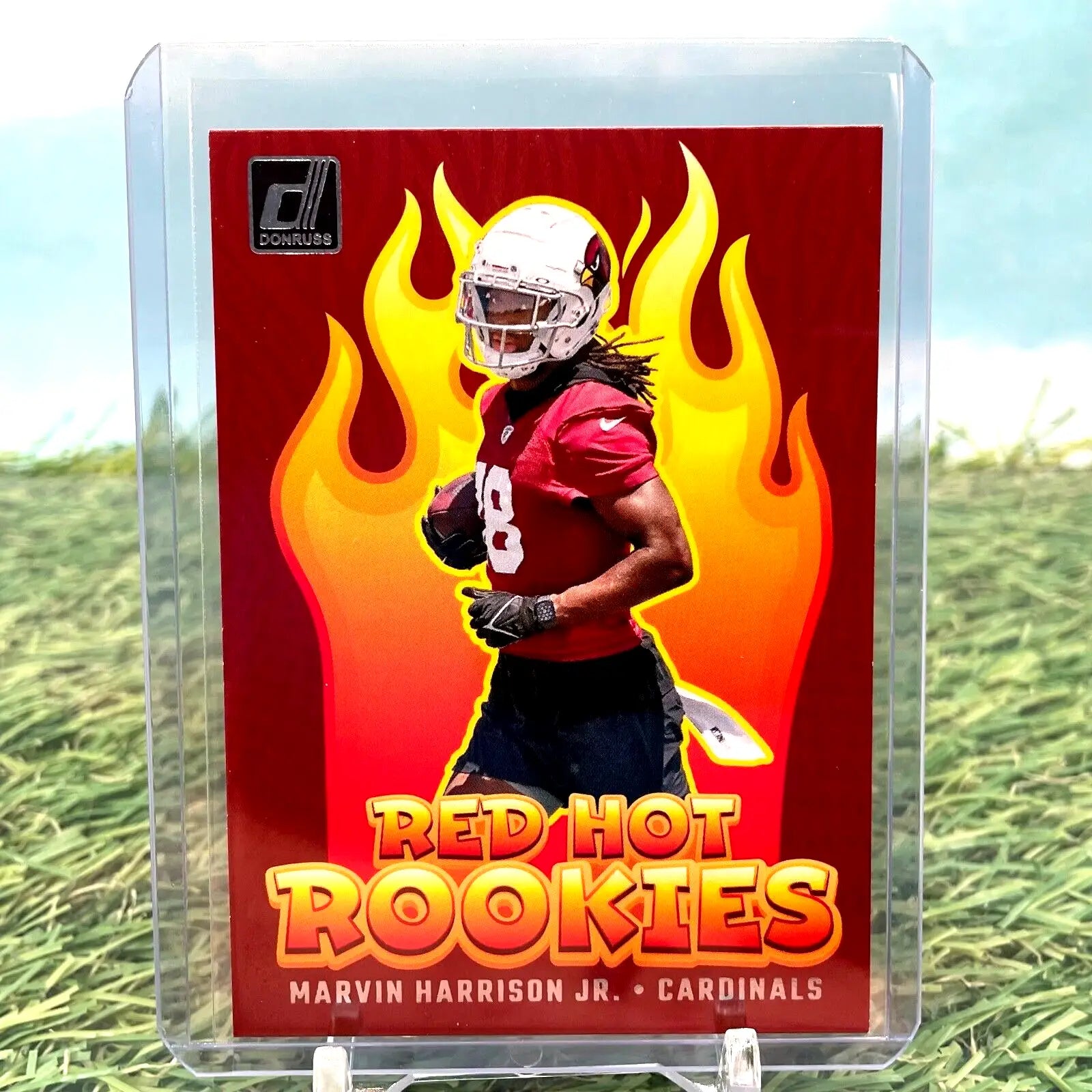 Marvin Harrison Jr. trading card from 2024 Donruss Red Hot Rookies Insert RC SP Cardinals