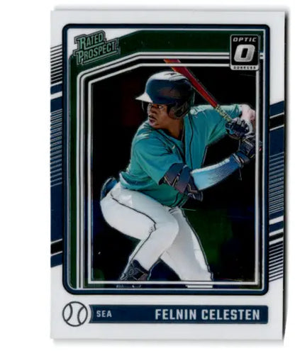 Baseball trading card of Felnin Celesten in teal Mariners jersey, Donruss Optic original gloss