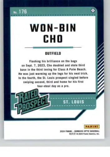 Won-Bin Cho 2024 Donruss Optic Rookie Cardinals baseball card with original gloss finish