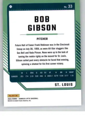 Bob Gibson 2024 Donruss Optic baseball card with original gloss in NM-MT condition