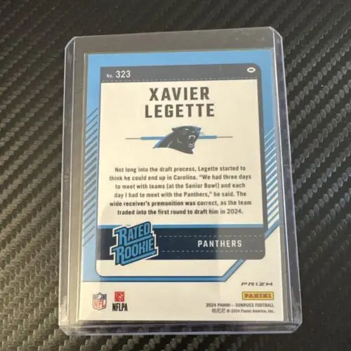 Xavier Legette rookie card from 2024 Donruss Optic Preview Rated Rookie Holo Prizm