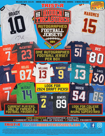 Football jersey-themed promotional poster for Tristar Hidden Treasures autographed memorabilia