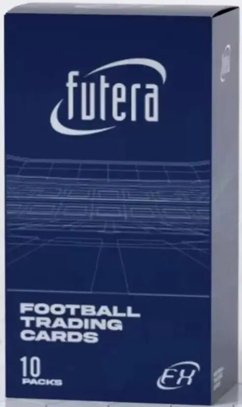 Navy blue 2024 Futera World Football Hobby Box with 10 packs of foil numbered single cards