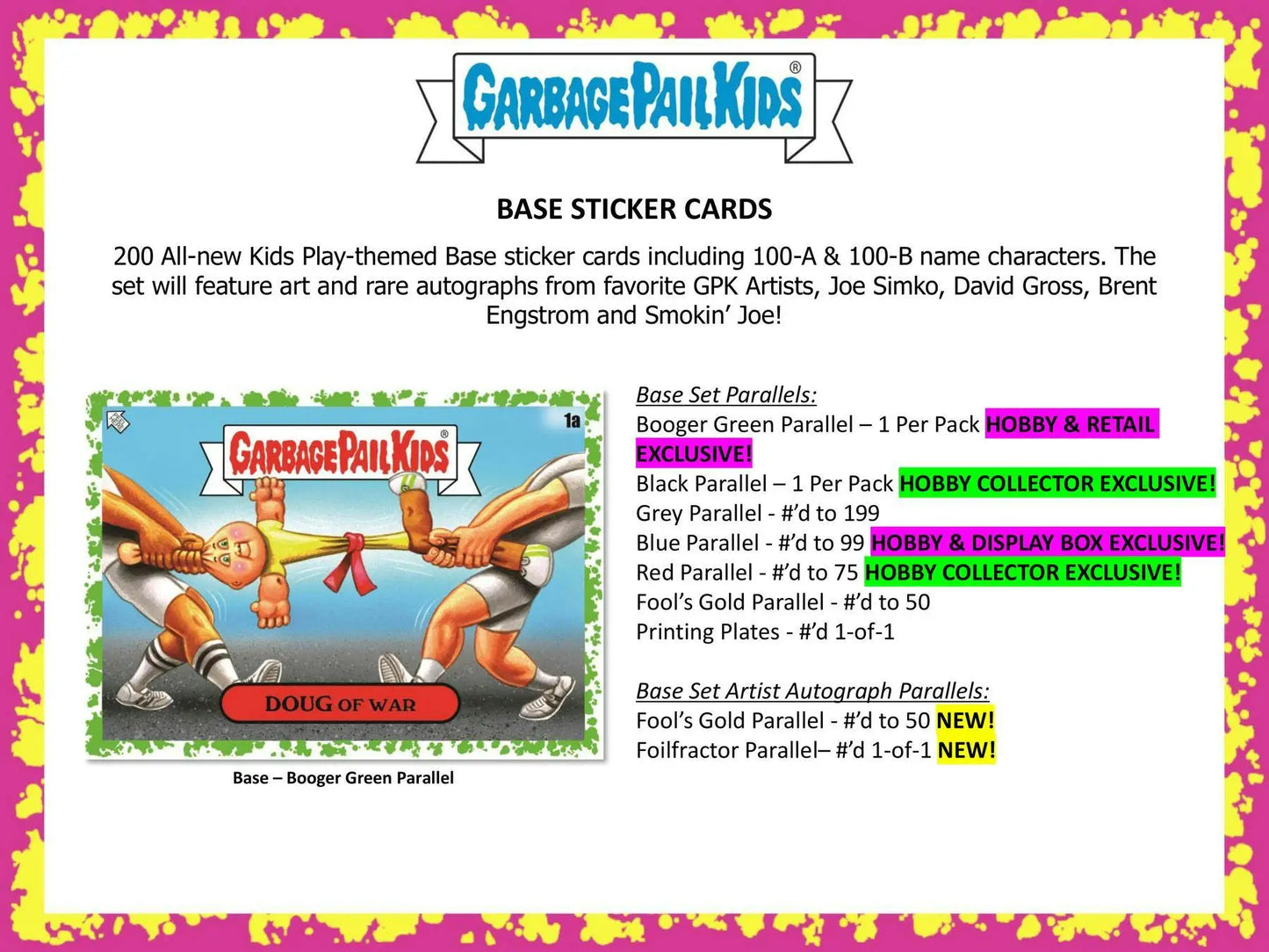 Promotional advertisement for 2024 Garbage Pail Kids Hobby Collector Exclusive card details