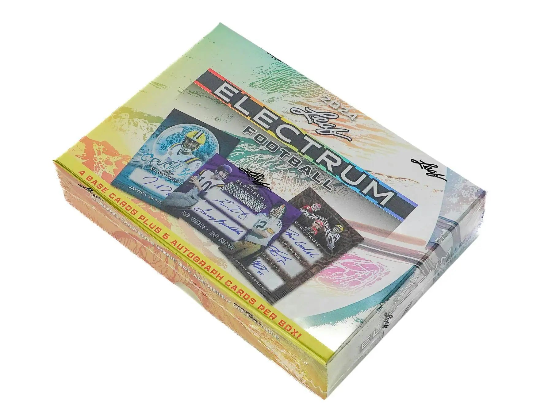 Sealed 2024 Leaf Electrum Football Hobby Box with holographic design and Caleb Williams