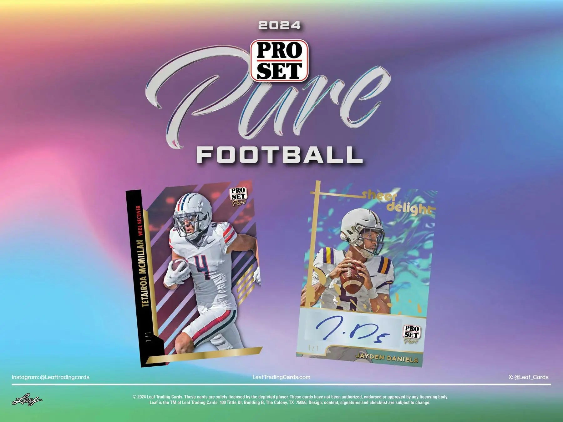 2024 Pro Set Pure Football Hobby Box ad featuring holographic player cards