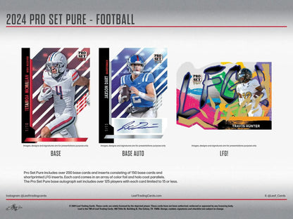 Product preview of three football trading card designs from Pro Set Pure collection