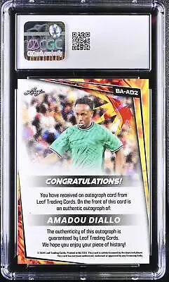 Amadou Diallo autograph card from 2024 Leaf Soccer Blaster CGC 9 edition