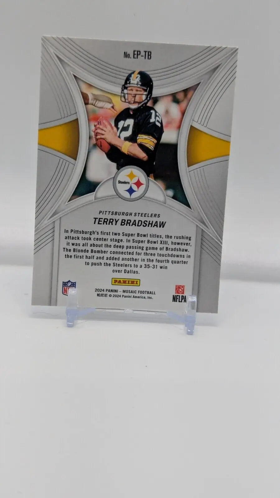 Terry Bradshaw football card from 2024 Mosaic Epic Performers Steelers collection