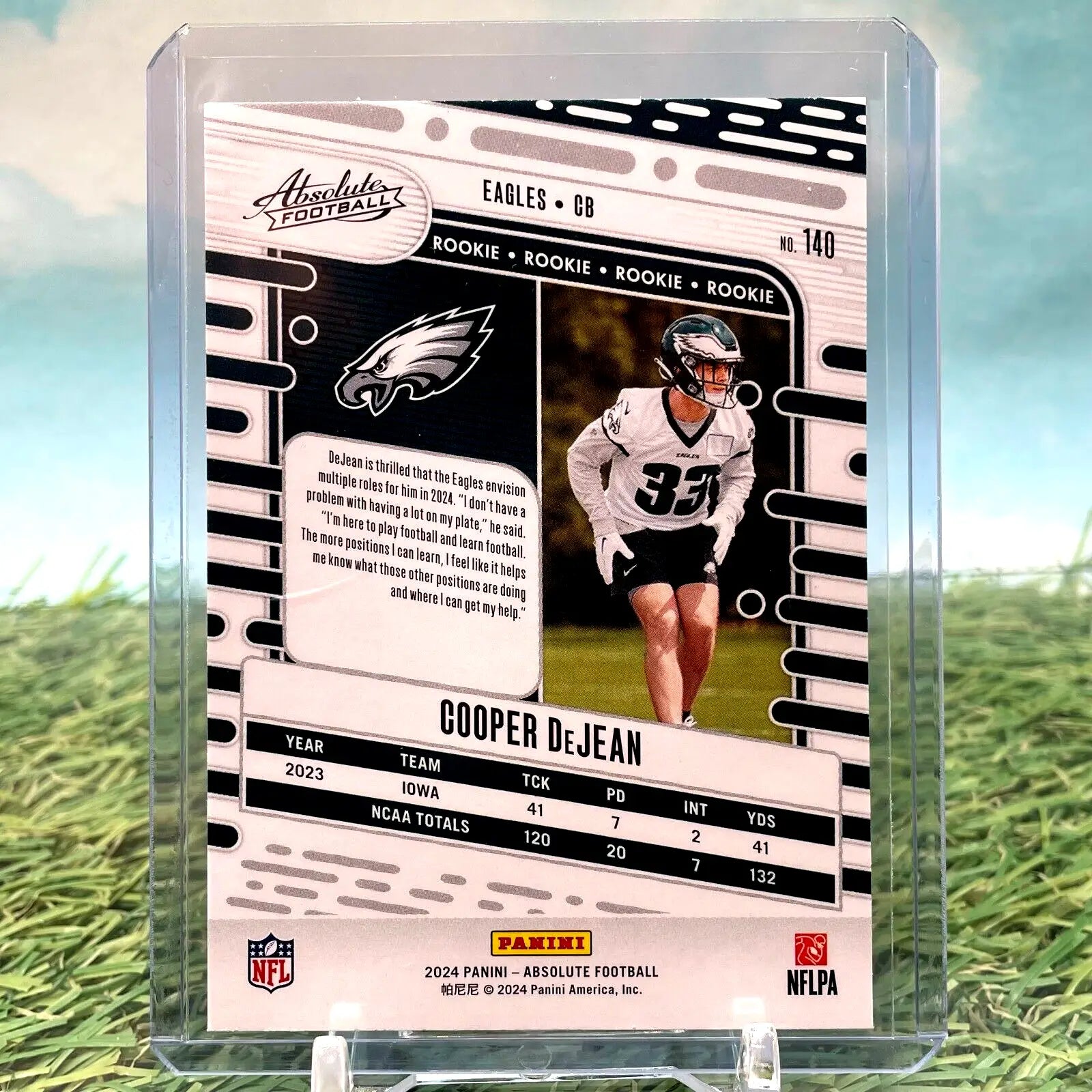 Cooper DeJean Rookie Card from 2024 Panini Absolute Philadelphia Eagles #140