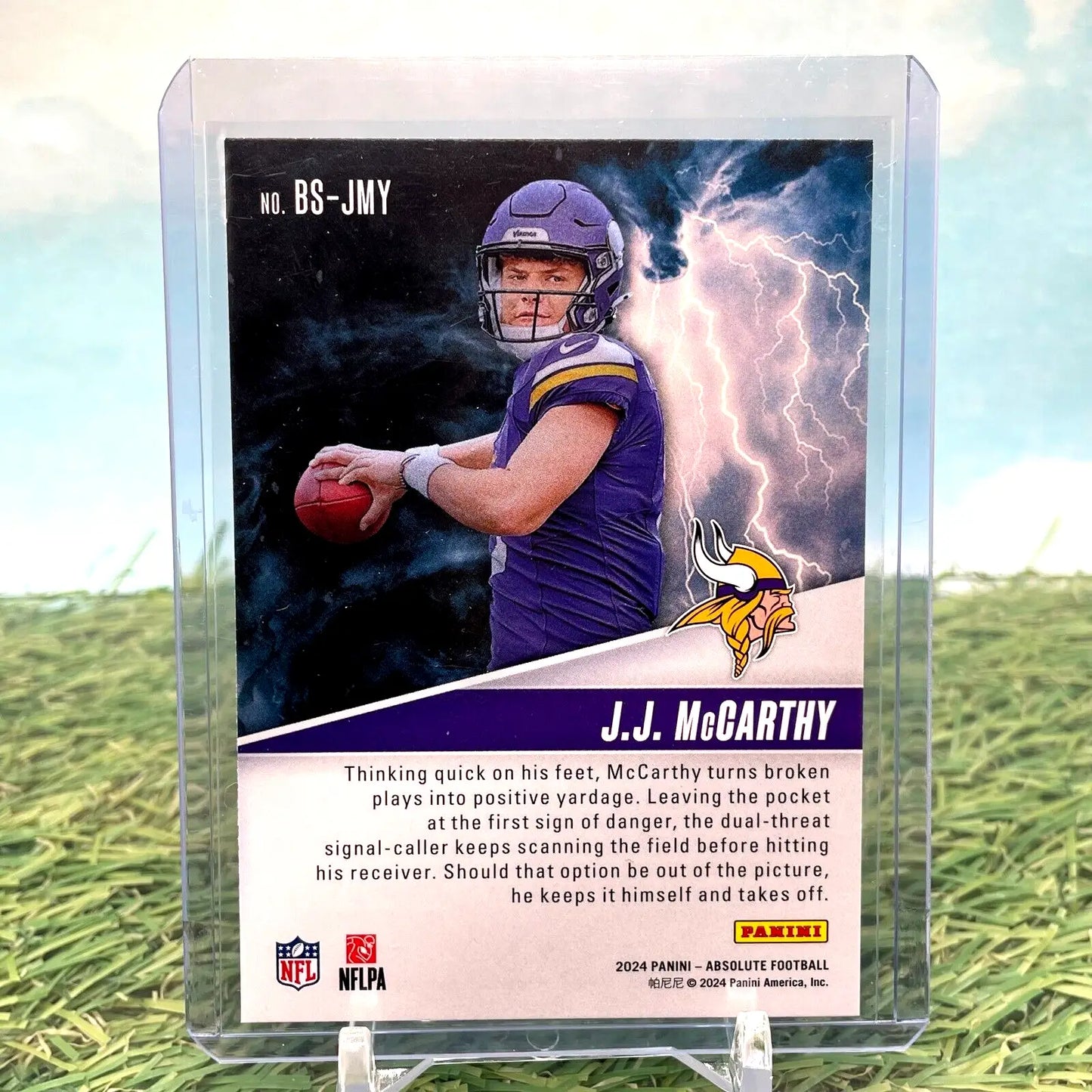 2024 Panini Absolute JJ McCarthy By Storm Rookie RC #BS-JMY Vikings football card