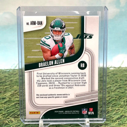 Braelon Allen football card from 2024 Panini Absolute Rookie Materials collection