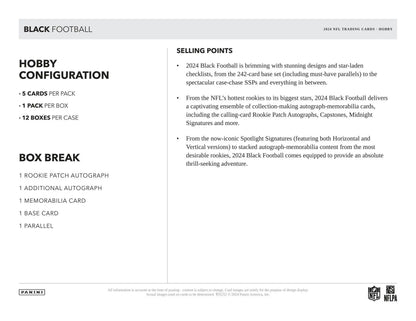 Product configuration and selling points for 2024 Panini Black Football Hobby Box