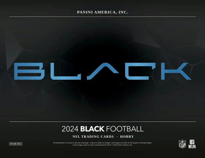 Stylized blue BLACK text logo for 2024 NFL Trading Cards on Panini Black Football box