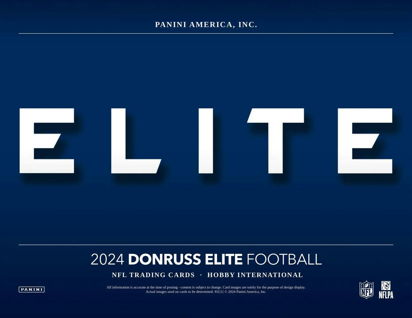 White ELITE text on dark blue for 2024 Panini Donruss Elite Football International Hobby Box