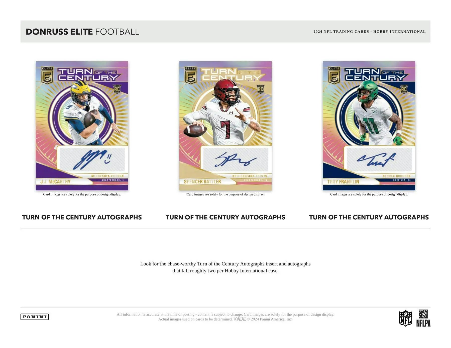 Three Donruss Elite Football autographed cards with holographic designs from 2024 box