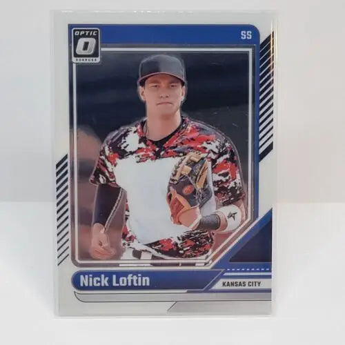 Baseball card of Donruss Nick Loftin #52 in Kansas City Royals camo jersey