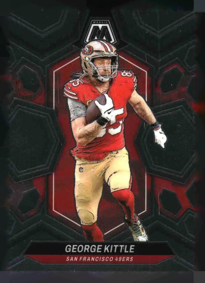 George Kittle football card from 2024 Panini Mosaic featuring San Francisco 49ers star