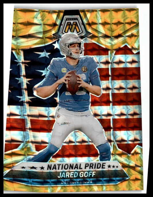 Jared Goff football card from 2024 Panini Mosaic Mosaic Reactive Yellow Detroit Lions