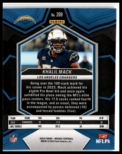 Khalil Mack football card from 2024 Panini Mosaic featuring Los Angeles Chargers player