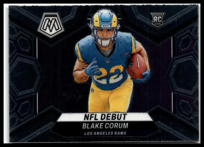 Blake Corum NFL debut trading card from 2024 Panini Mosaic for Los Angeles Rams