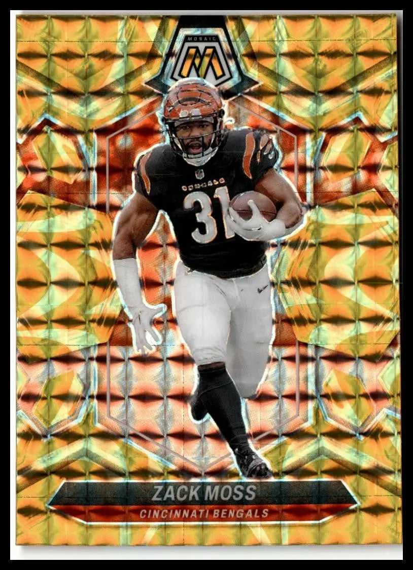 Zack Moss Mosaic Reactive Yellow Card from 2024 Panini Mosaic Cincinnati Bengals