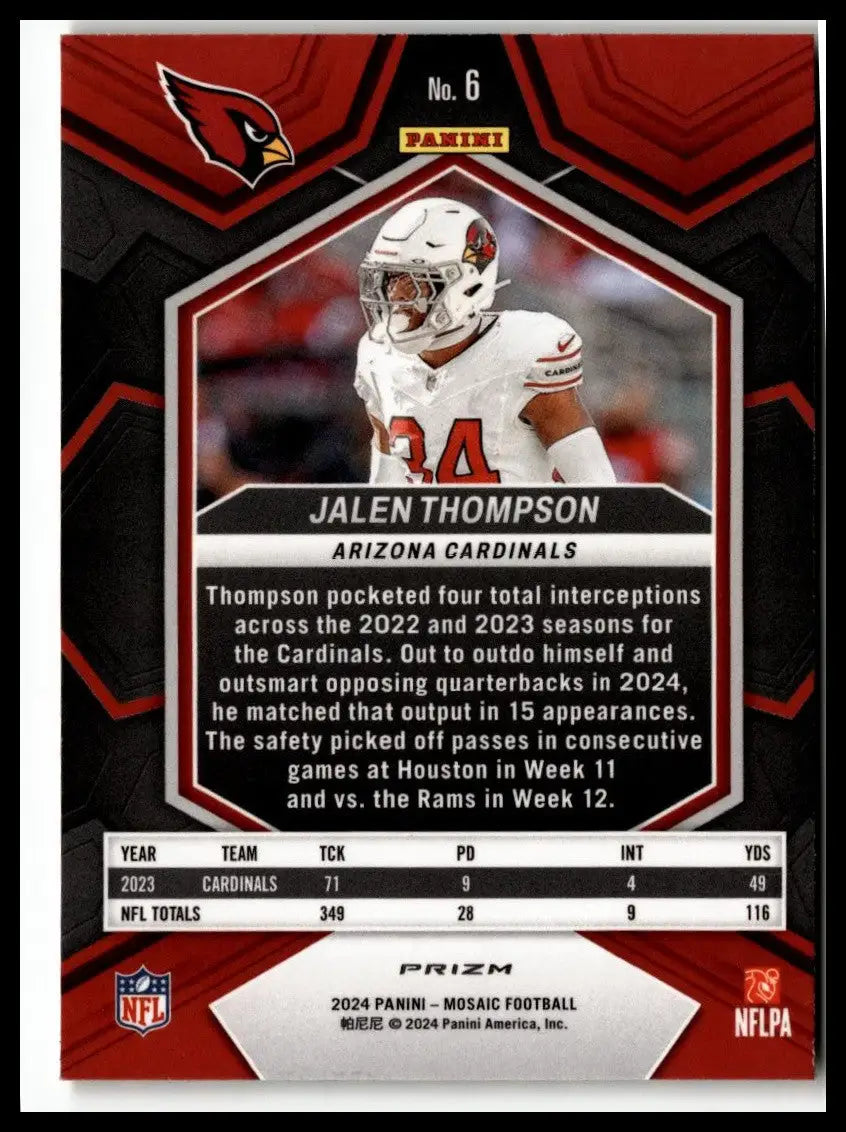 Jalen Thompson Mosaic Reactive Yellow card from 2024 Panini Mosaic Arizona Cardinals