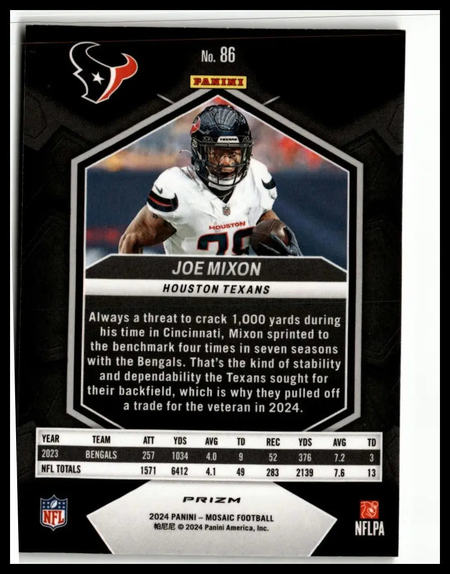 Joe Mixon football card 2024 Panini Mosaic Reactive Yellow Houston Texans collectible