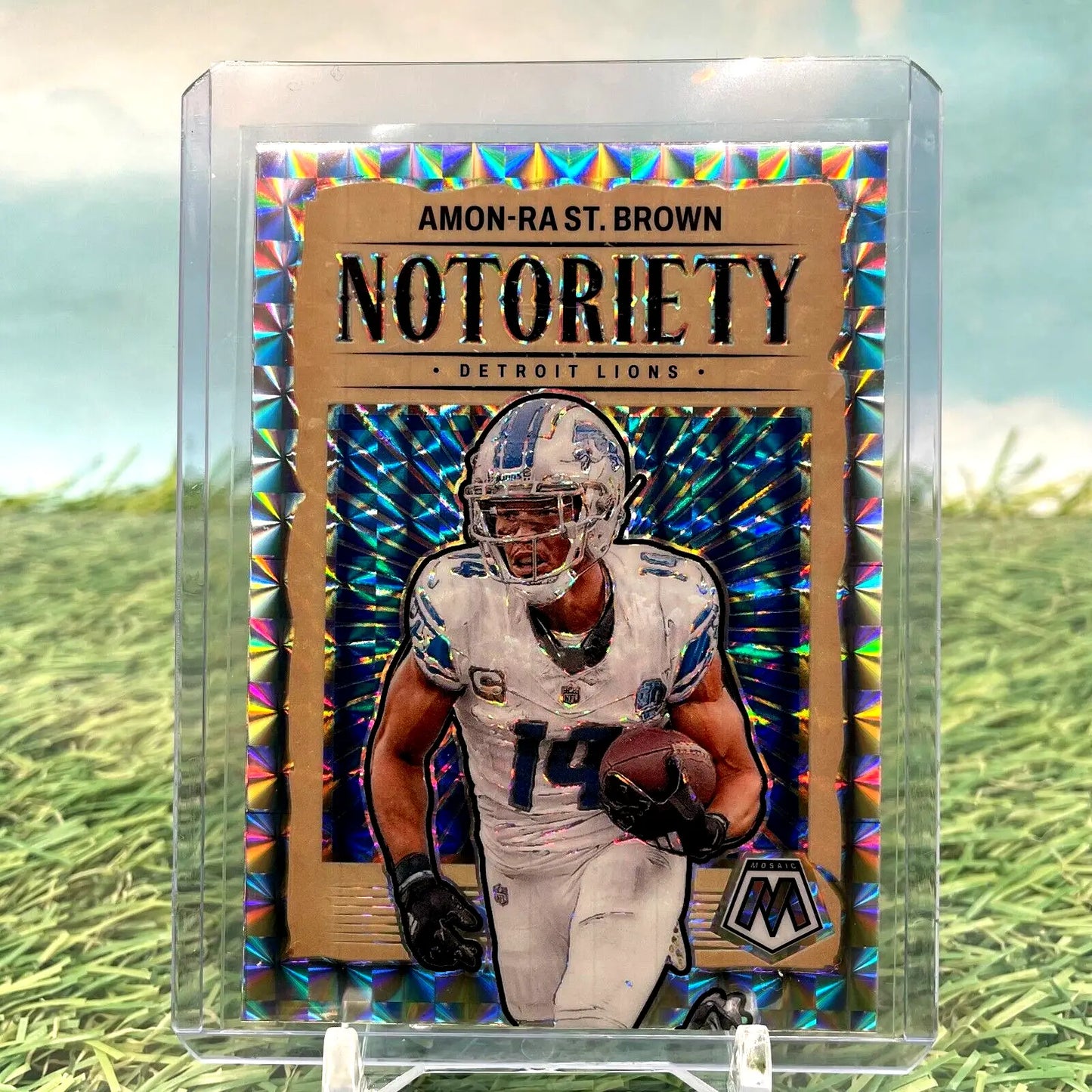 Amon-Ra St. Brown trading card from 2024 Panini Mosaic Detroit Lions collection