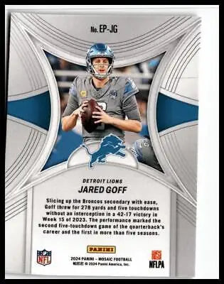 Jared Goff football card from 2024 Panini Mosaic Epic Performers series