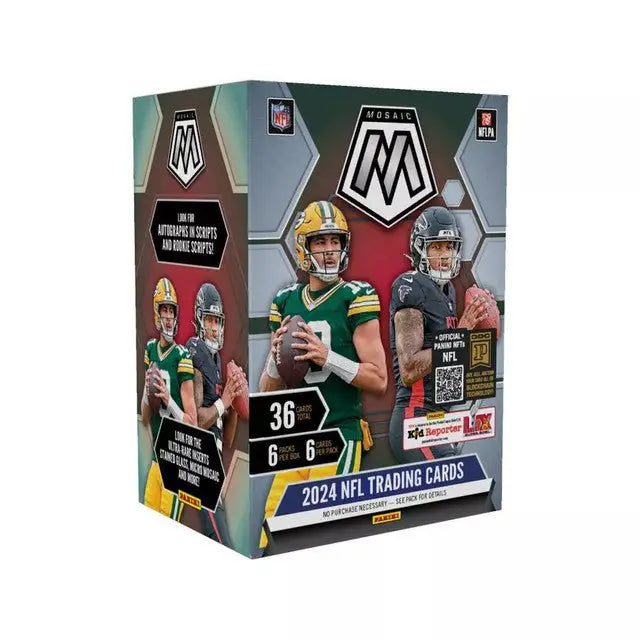 2024 Panini Mosaic Football 6-Pack Blaster Box featuring Green Bay Packers and Lions players