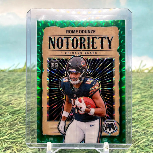 Rome Odunze Chicago Bears rookie card from 2024 Panini Mosaic Notoriety Green Prizm