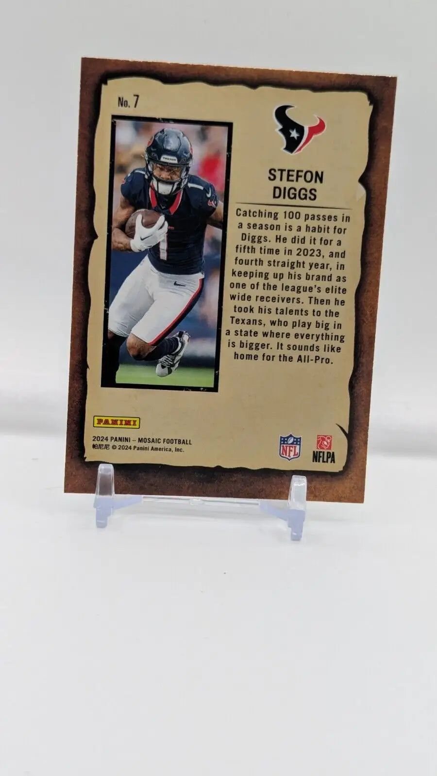 Stefon Diggs football card from 2024 Panini Mosaic Notoriety #7 Houston Texans