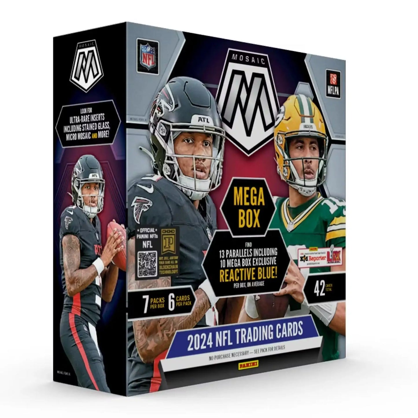 NFL Mosaic Football Mega Box trading card collection featuring football players on packaging