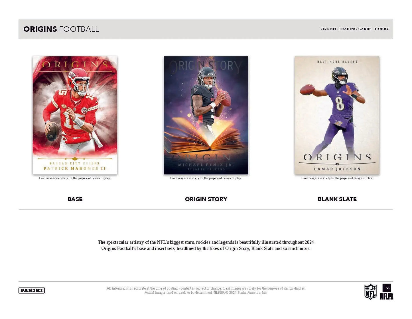 Three dynamic NFL trading cards featuring players from the Chiefs and Ravens in Panini Origins