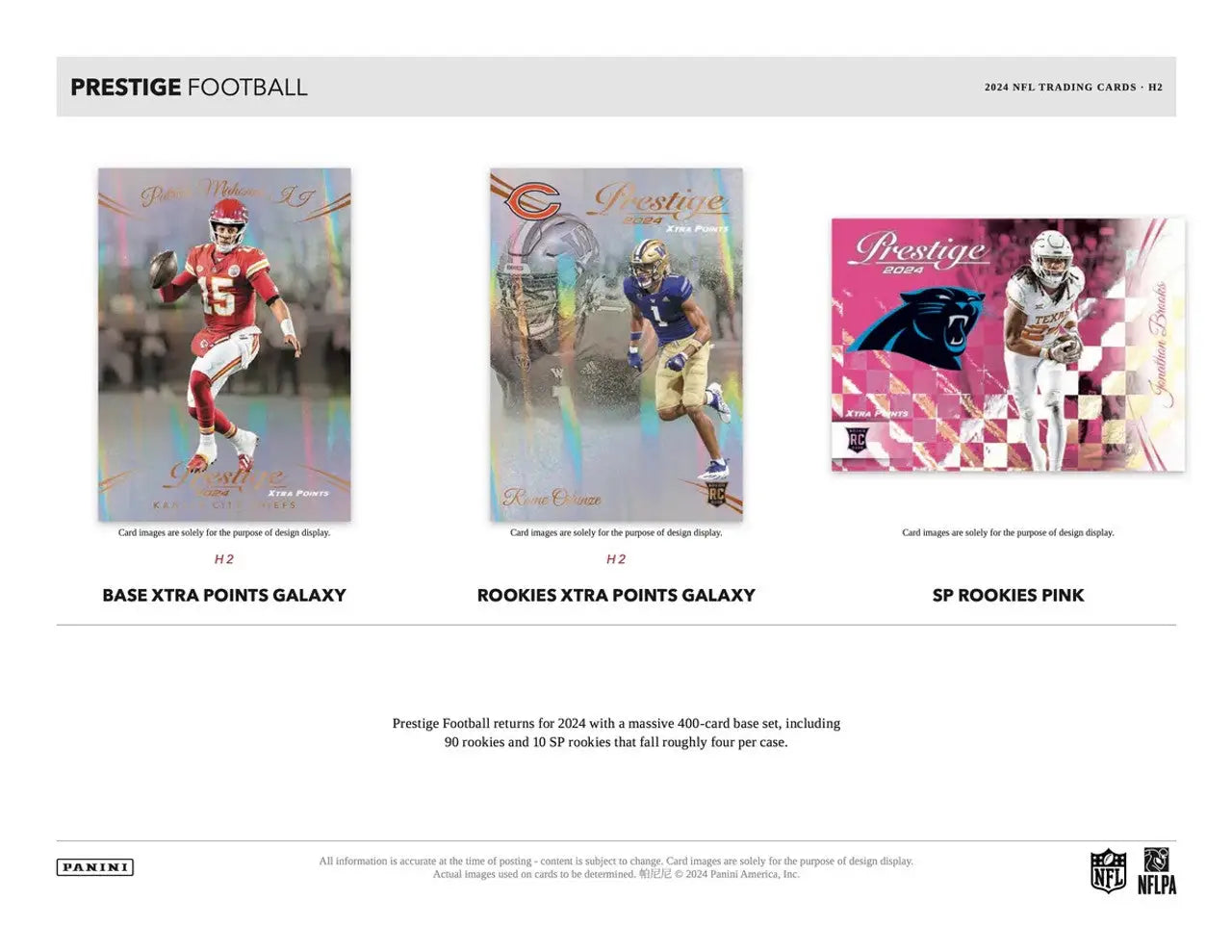 Advertisement page featuring NFL trading cards from the Prestige Football collection