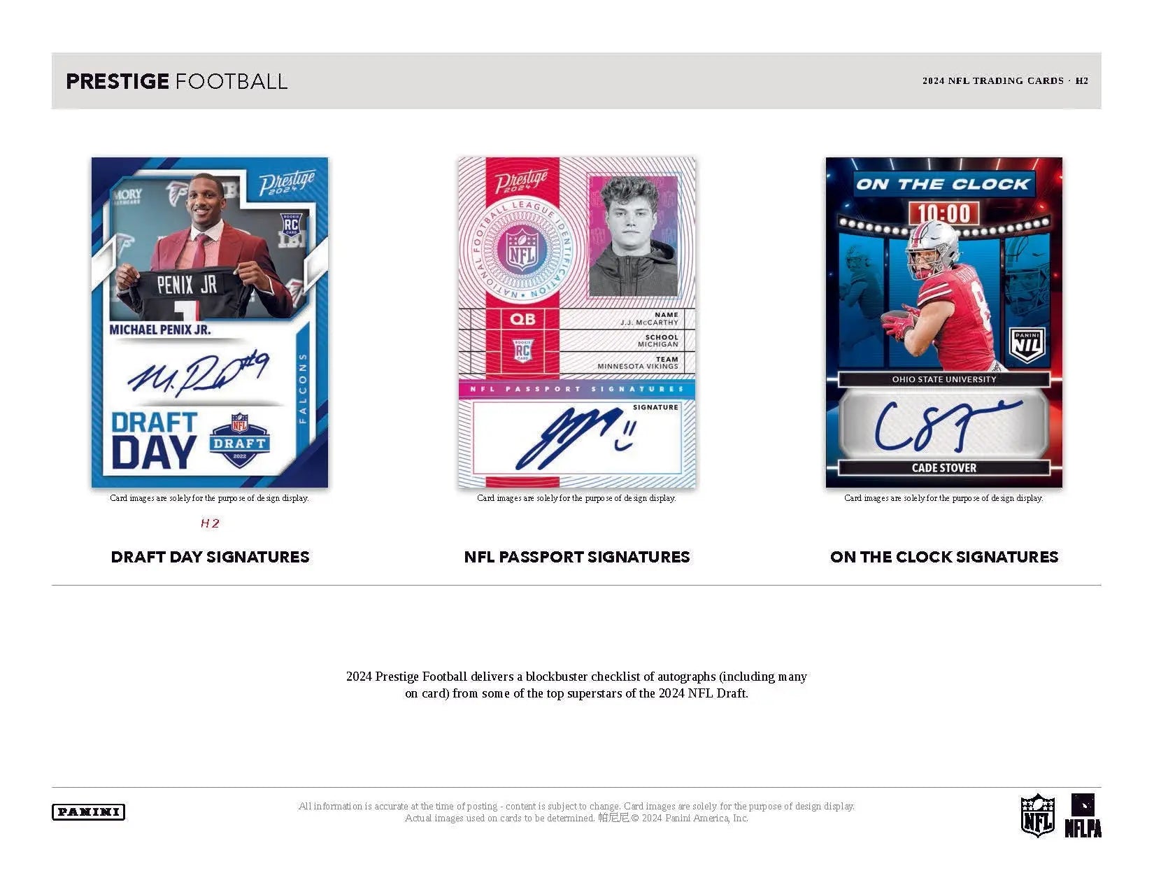 NFL trading card autographs from 2024 Panini Prestige Hobby Hybrid H2 Box display