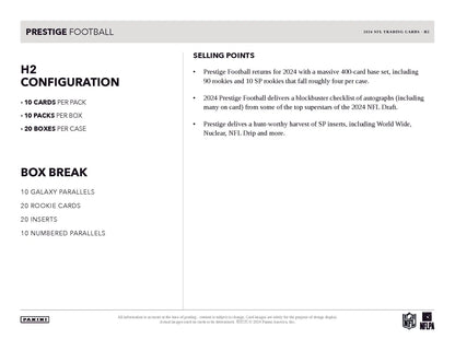 Product configuration and selling points for 2024 Panini Prestige Hobby Hybrid Box