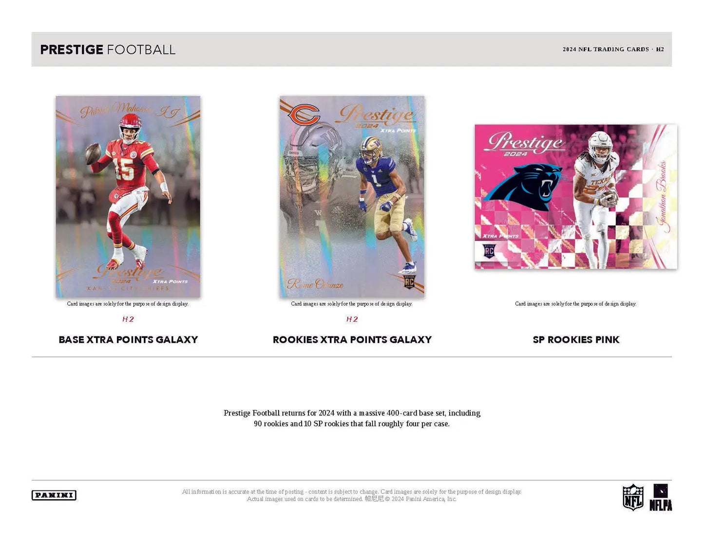 Advertisement showcasing NFL trading cards from Panini Prestige Hobby Hybrid collection