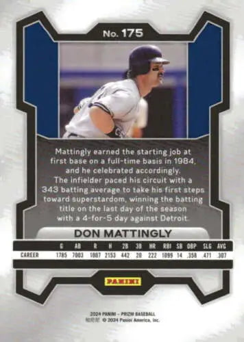 Don Mattingly baseball card from 2024 Panini Prizm showcasing original gloss finish