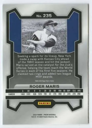 Roger Maris baseball card from 2024 Panini Prizm with original gloss finish