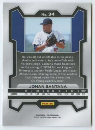 Johan Santana baseball card from 2024 Panini Prizm featuring original gloss design