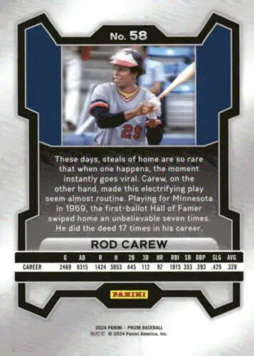 2024 Panini Prizm #58 Rod Carew NM-MT Baseball Card with Original Gloss Finish