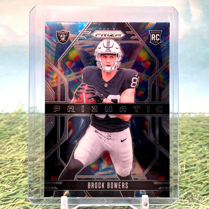 Brock Bowers rookie card from 2024 Panini Prizm Prizmatic series for Raiders fans