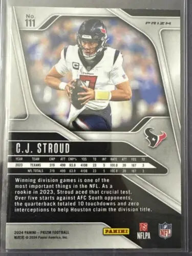 C.J. Stroud football card featuring Red White Blue Prizm from Panini Prizm 2024