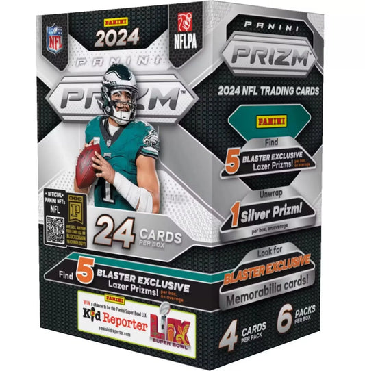 2024 Panini Prizm NFL trading card retail box with player in teal jersey for Prizm Football