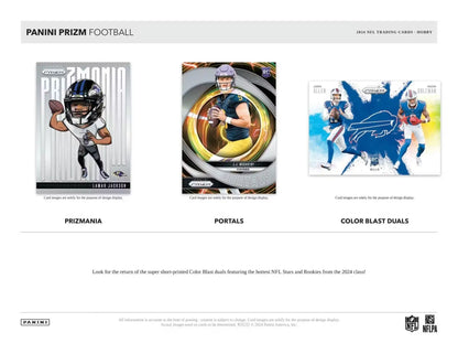 Product preview of 2024 Panini Prizm Football showing color blast designs and two autographs